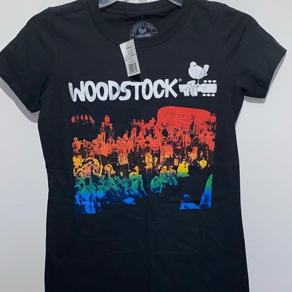 Woodstock Womens Black Music Festival Cotton‎ Graphic T-Shirt Size XS NWT